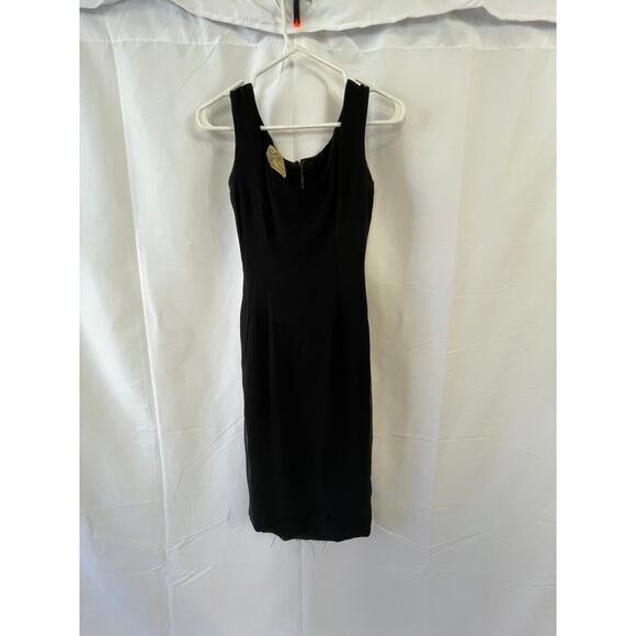 1950s Ruth Roaman Sheath Dress – Black Crepe Over Satin, Madison Ave Label - Picture 15 of 16